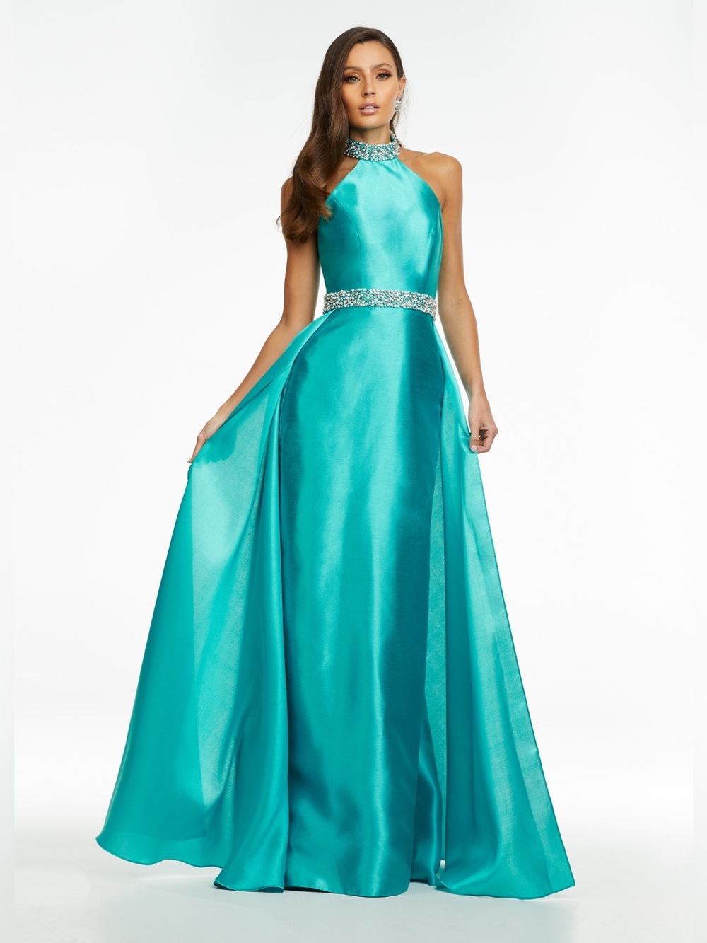 Ashley Lauren Size 12 Jade Halter Rhinestone Open Back Prom Formal Gown NWT GALA